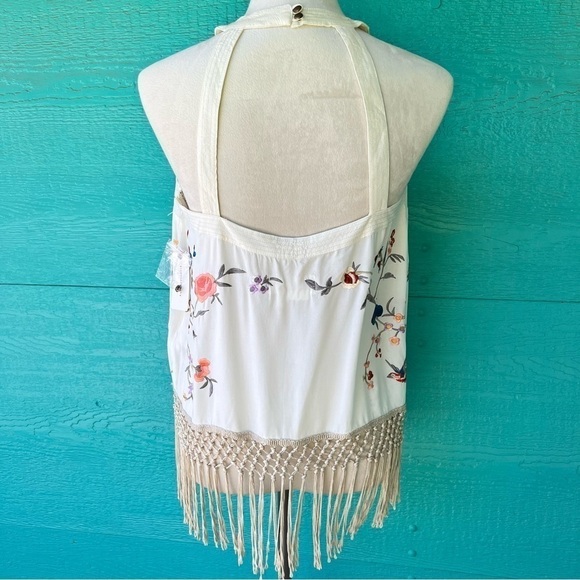 ANTHROPOLOGIE EMBROIDERED BIRDS FUN FLORAL PRINT FRINGE GATSBY HALTER STYLE … - Picture 11 of 14